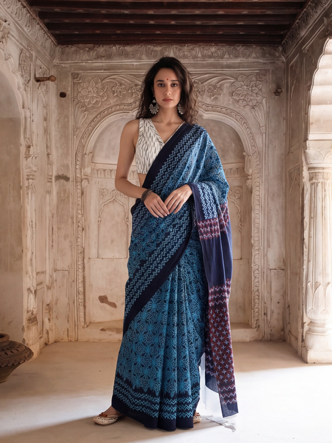 Floral Printed Pure Cotton Saree With Unstitched Blouse