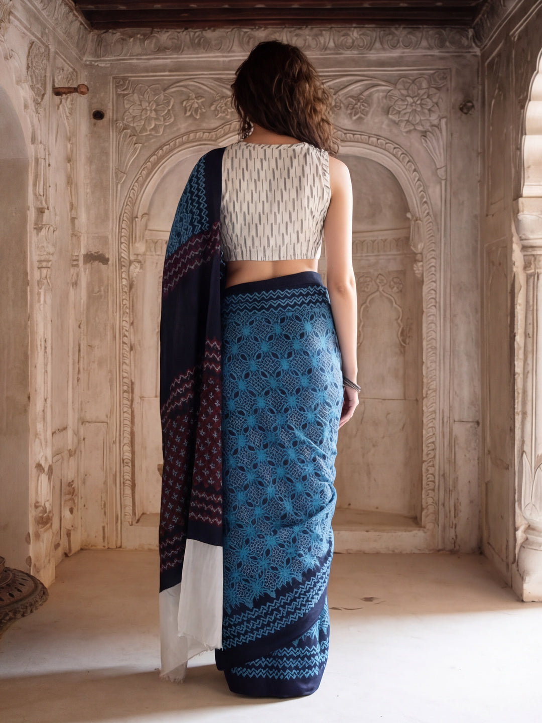 Floral Printed Pure Cotton Saree With Unstitched Blouse