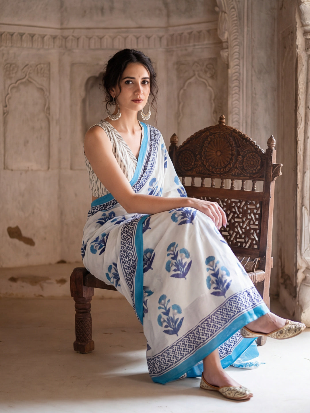 Floral Printed Pure Cotton Saree With Unstitched Blouse
