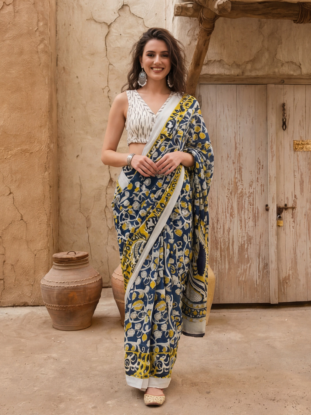 Floral printed Pure Cotton Saree With Unstitched Blouse