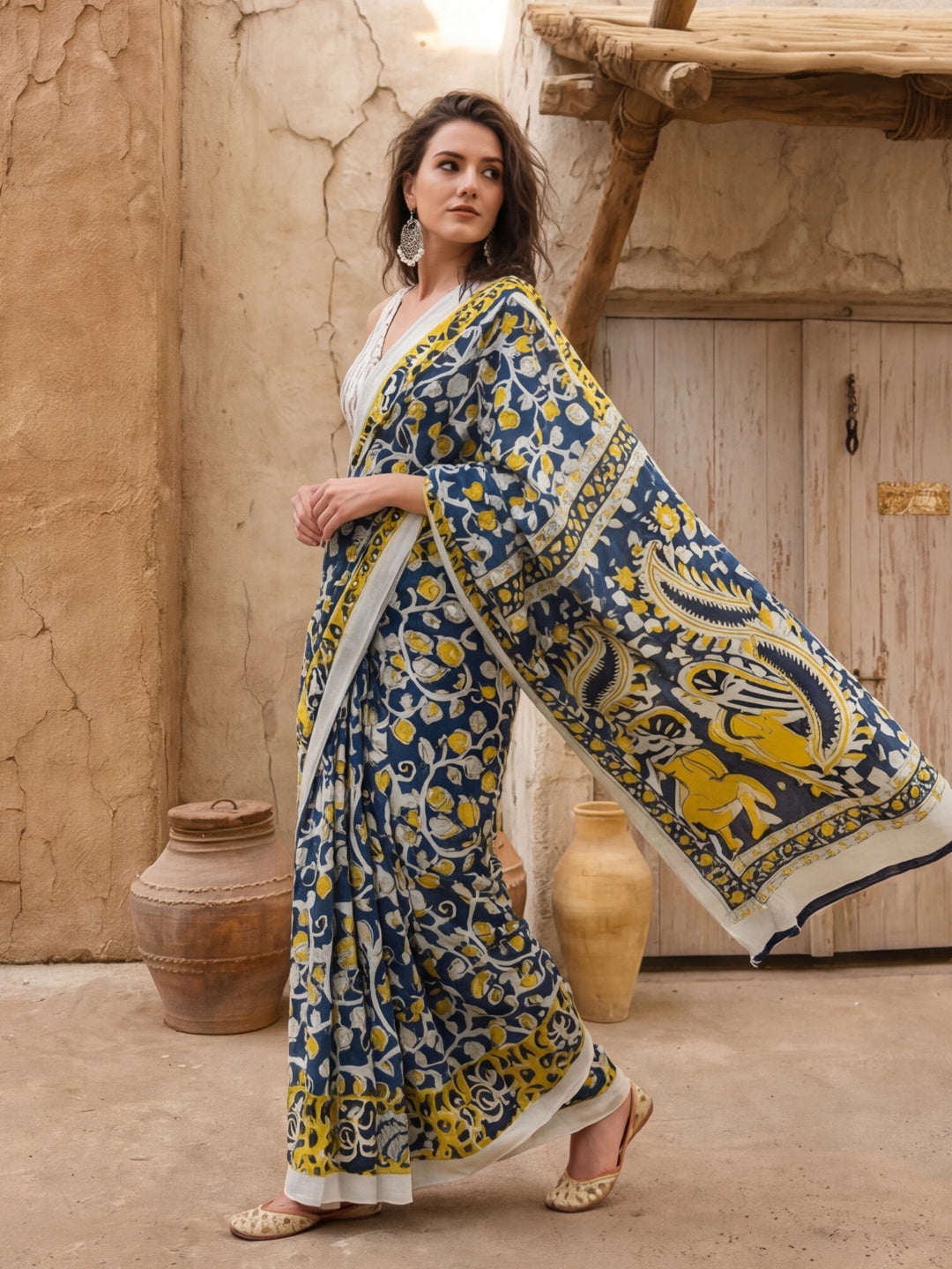 Floral printed Pure Cotton Saree With Unstitched Blouse