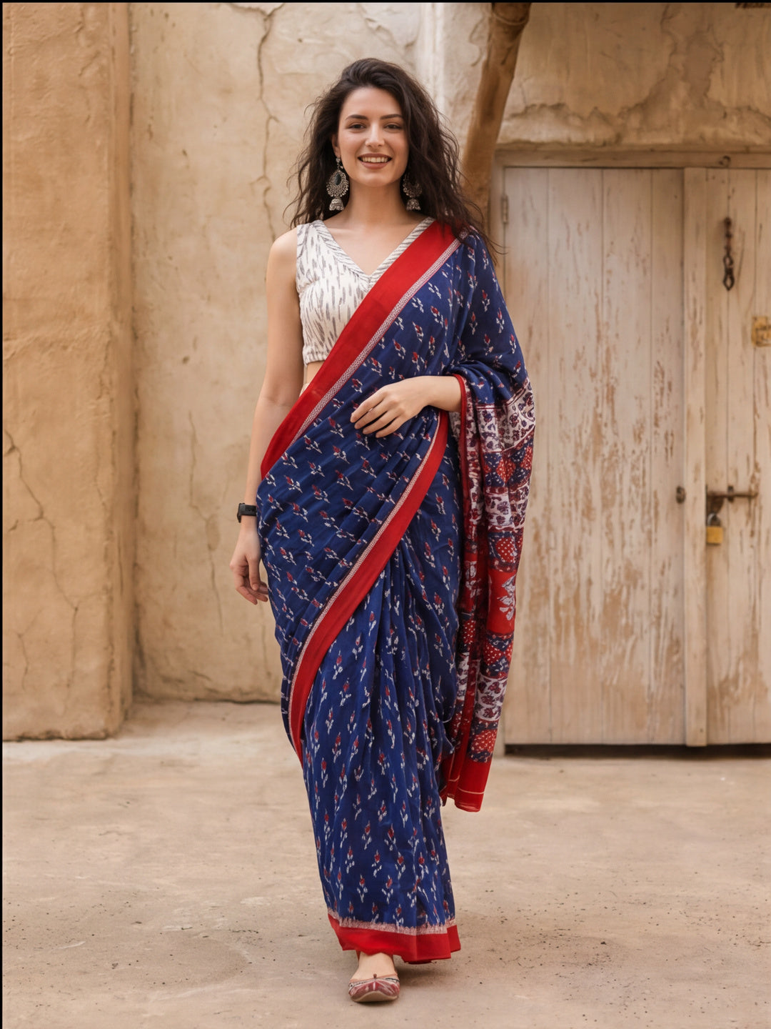 Floral Printed Pure Cotton Saree With Unstitched Blouse