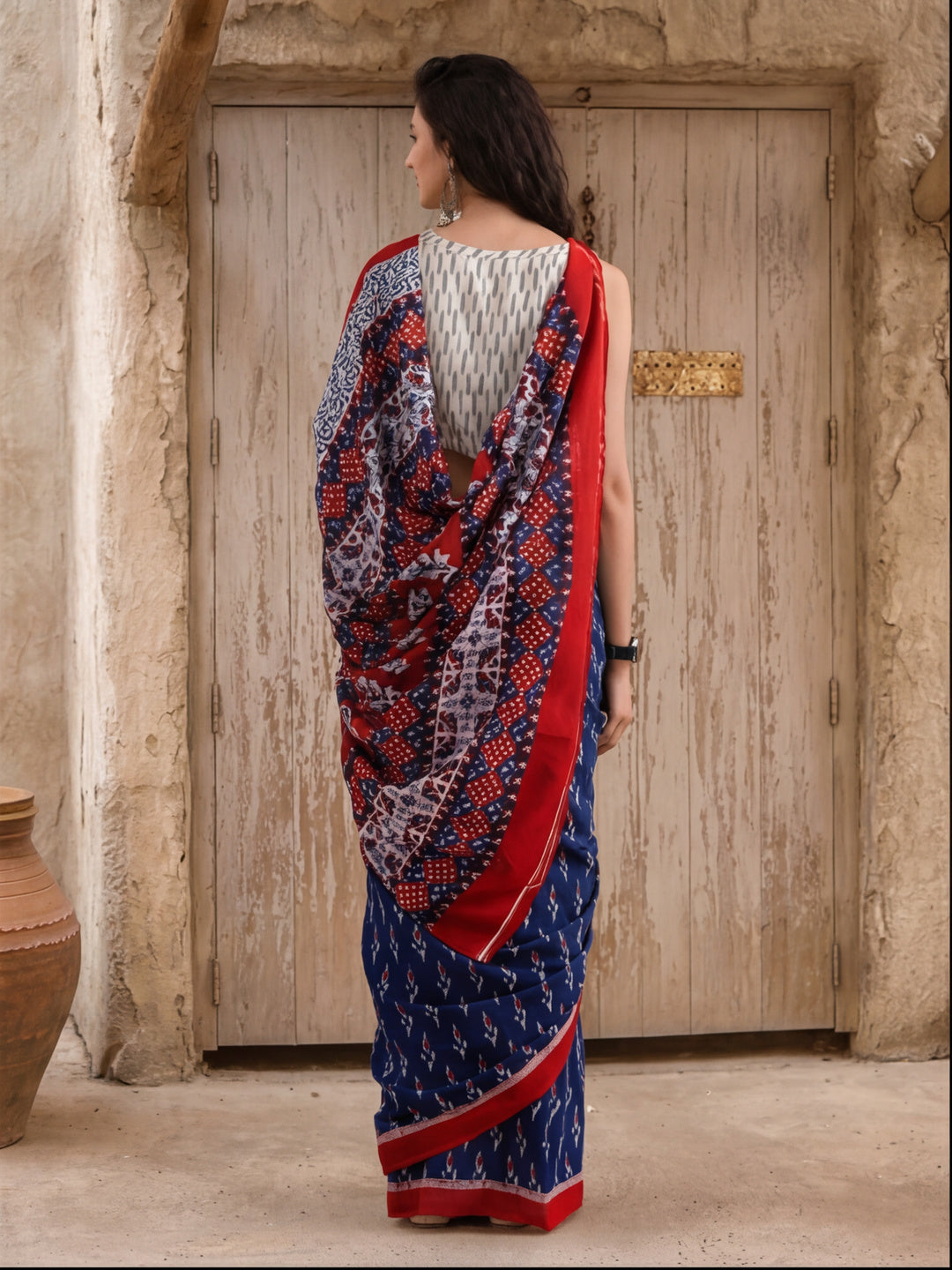 Floral Printed Pure Cotton Saree With Unstitched Blouse