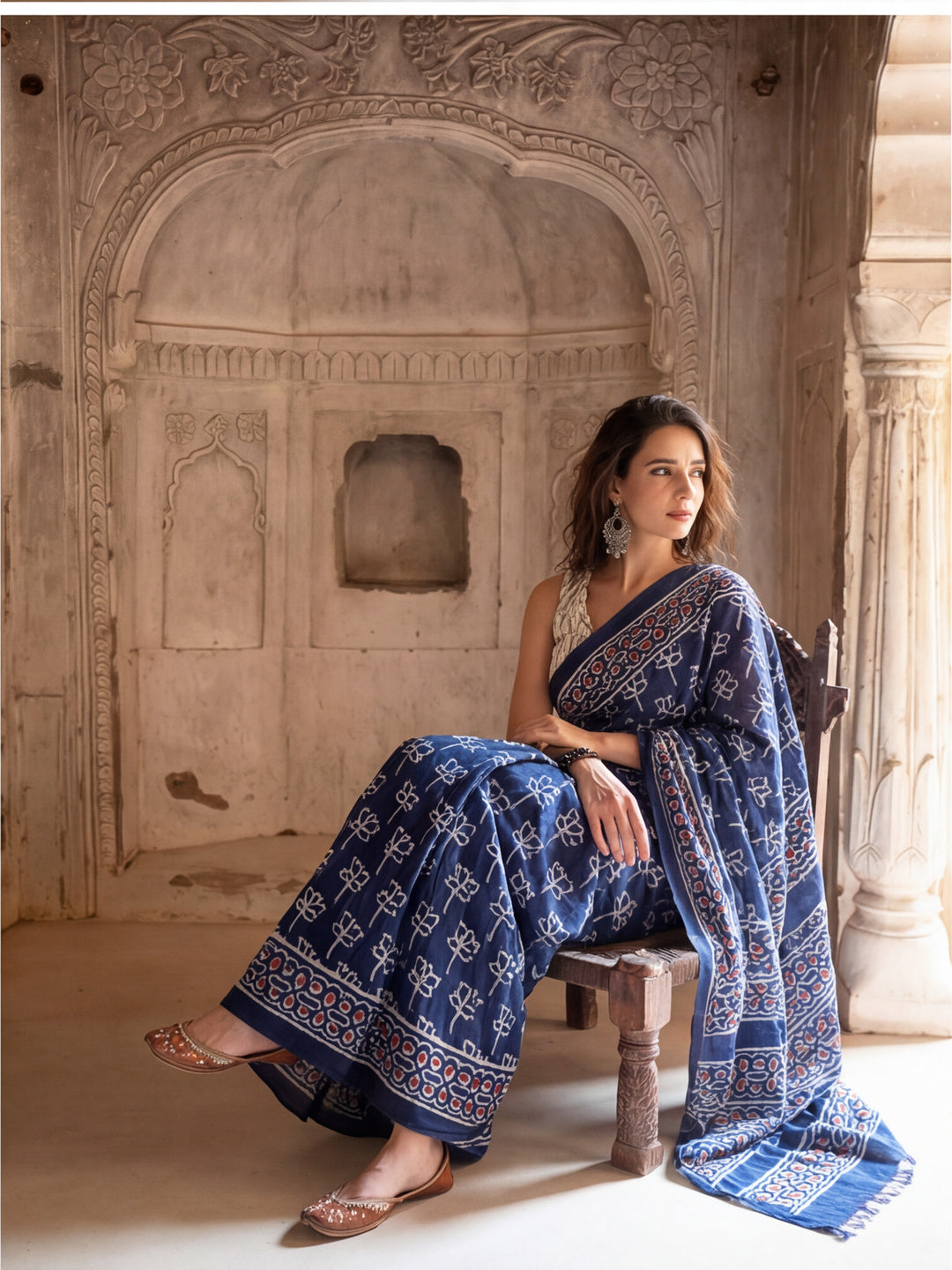 Floral Printed Pure Cotton Saree With Unstitched Blouse