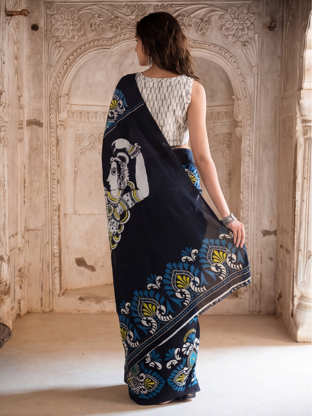Floral Printed Pure Cotton Saree With Unstitched Blouse