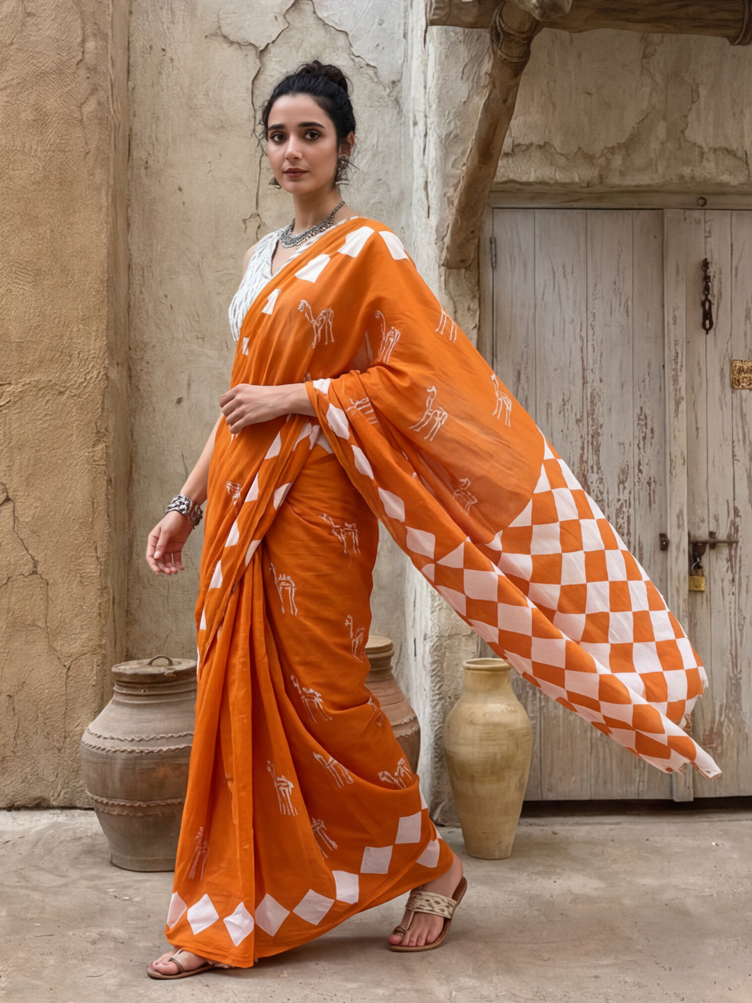 Mulmul Cotton Geometric Printed Saree