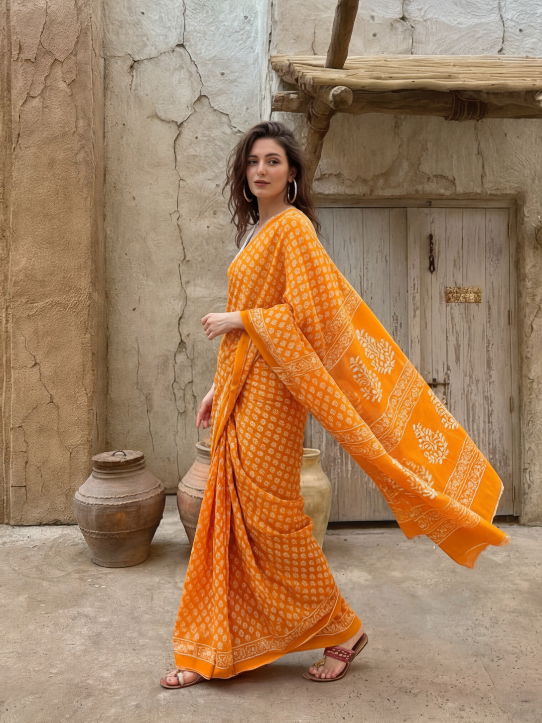 Floral Printed Pure Cotton Saree With Unstitched Blouse