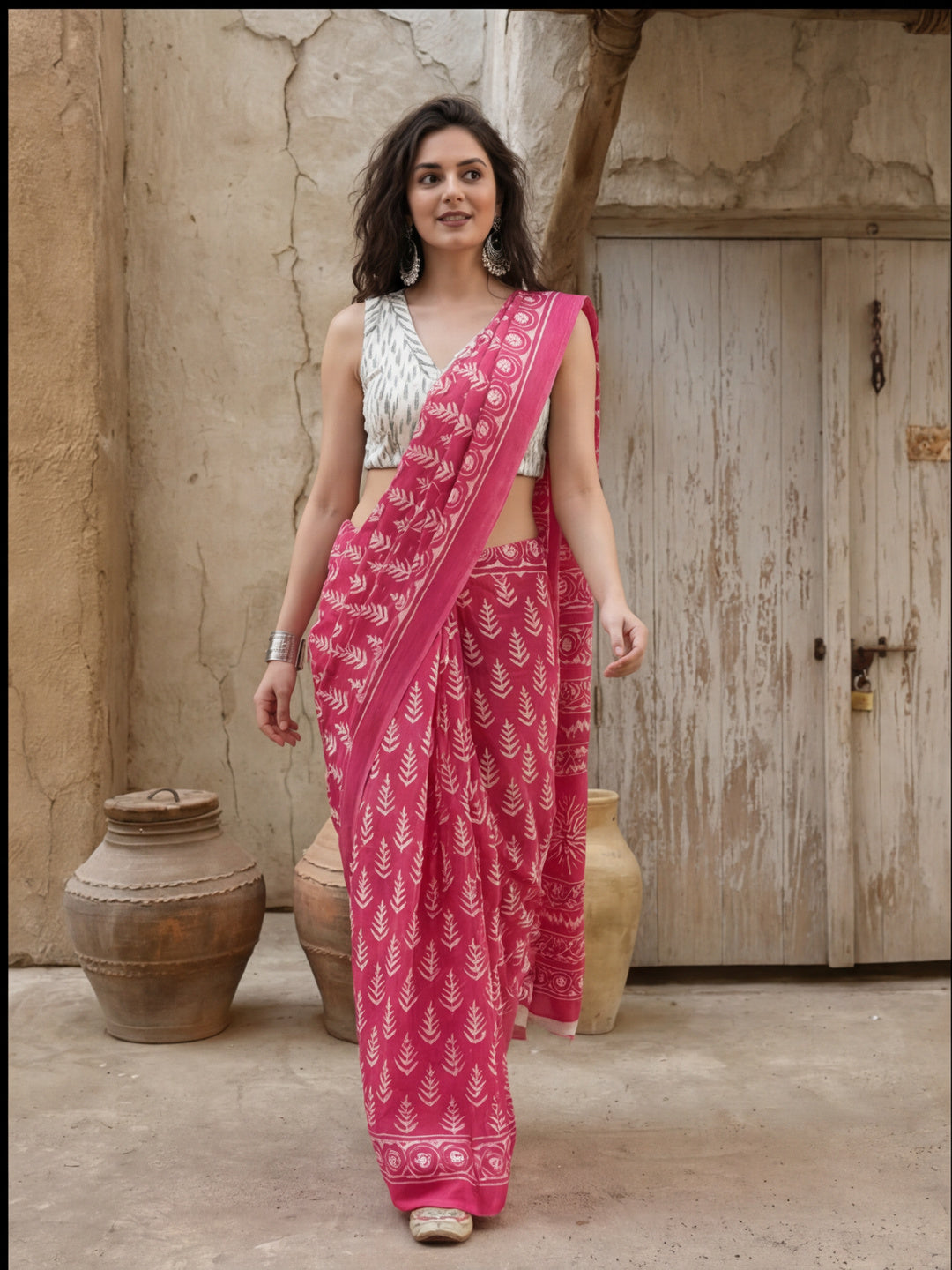 Floral Printed Pure Cotton Saree With Unstitched Blouse