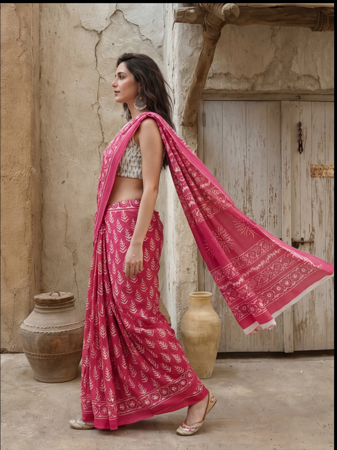 Floral Printed Pure Cotton Saree With Unstitched Blouse