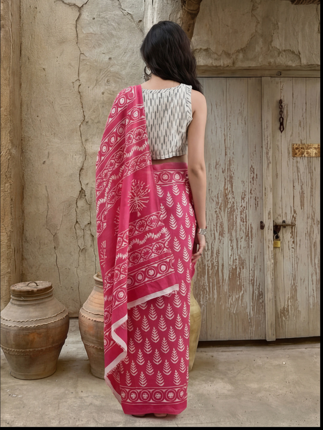 Floral Printed Pure Cotton Saree With Unstitched Blouse