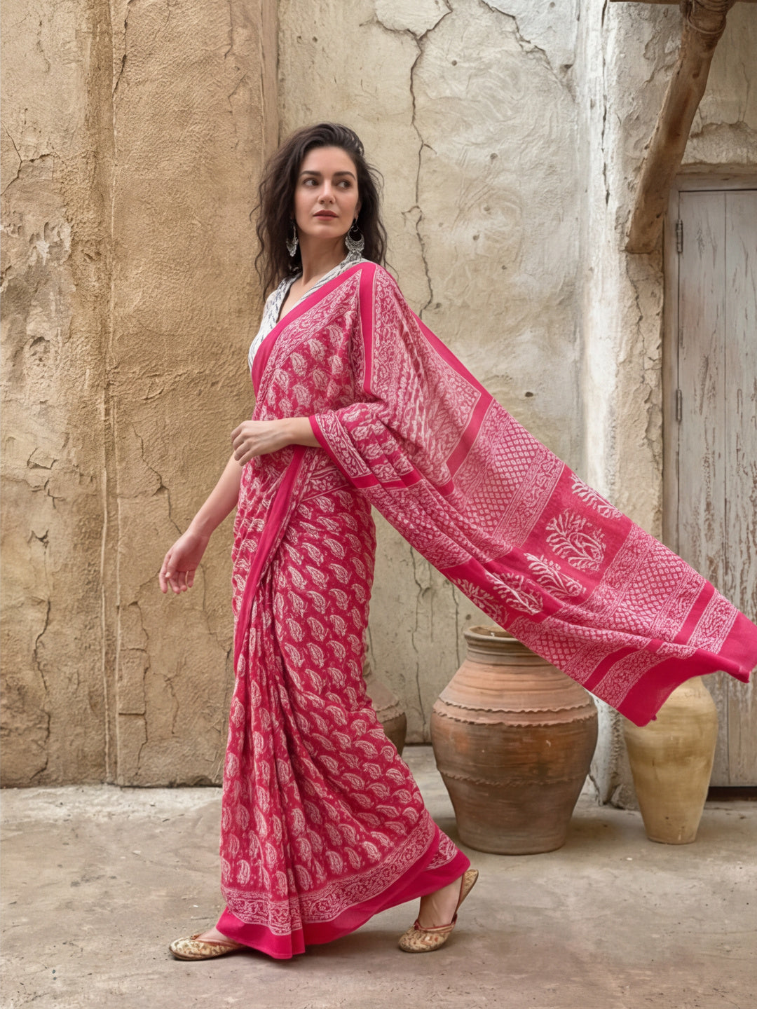 Floral Printed Pure Cotton Saree With Unstitched Blouse