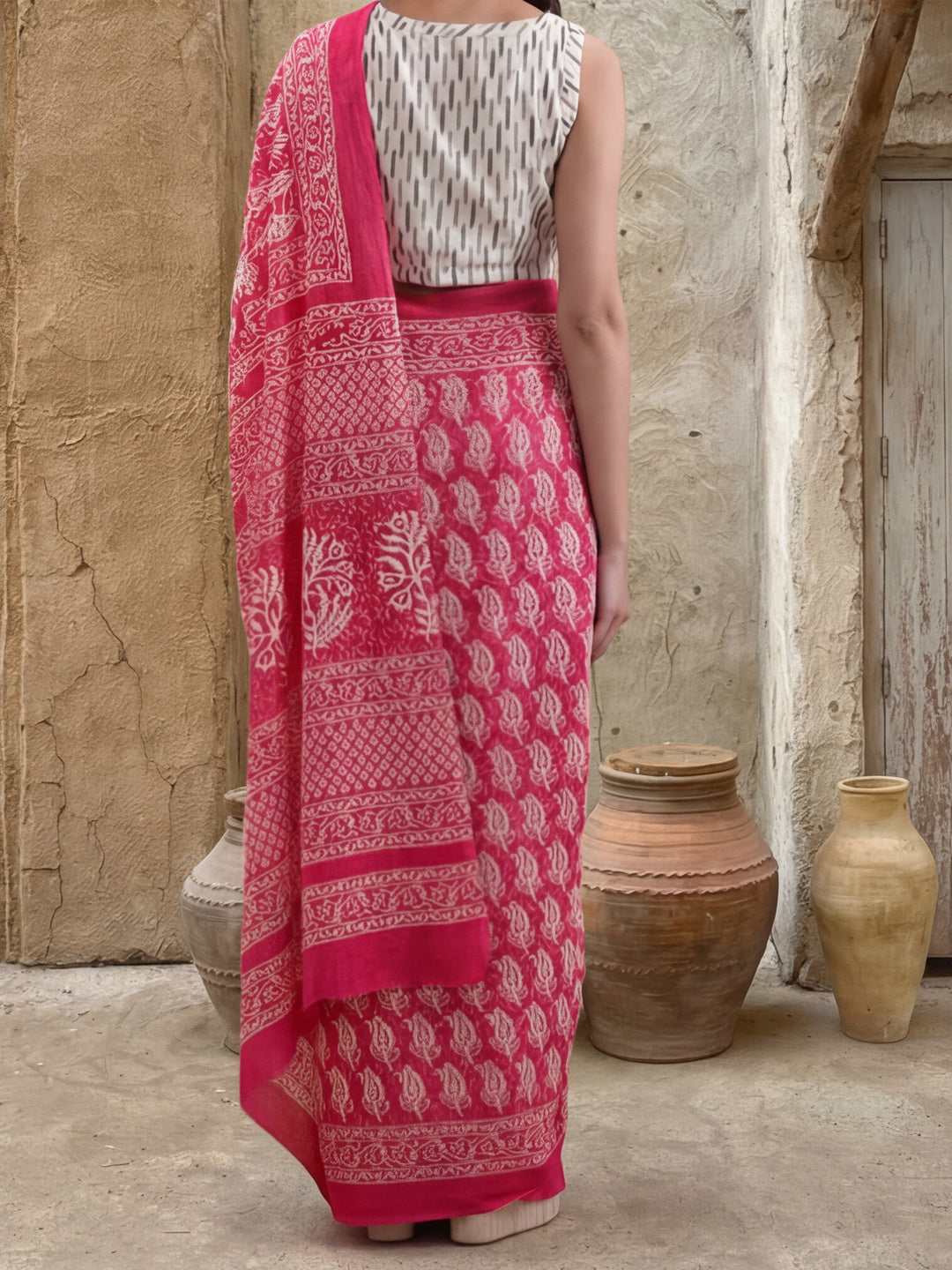 Floral Printed Pure Cotton Saree With Unstitched Blouse