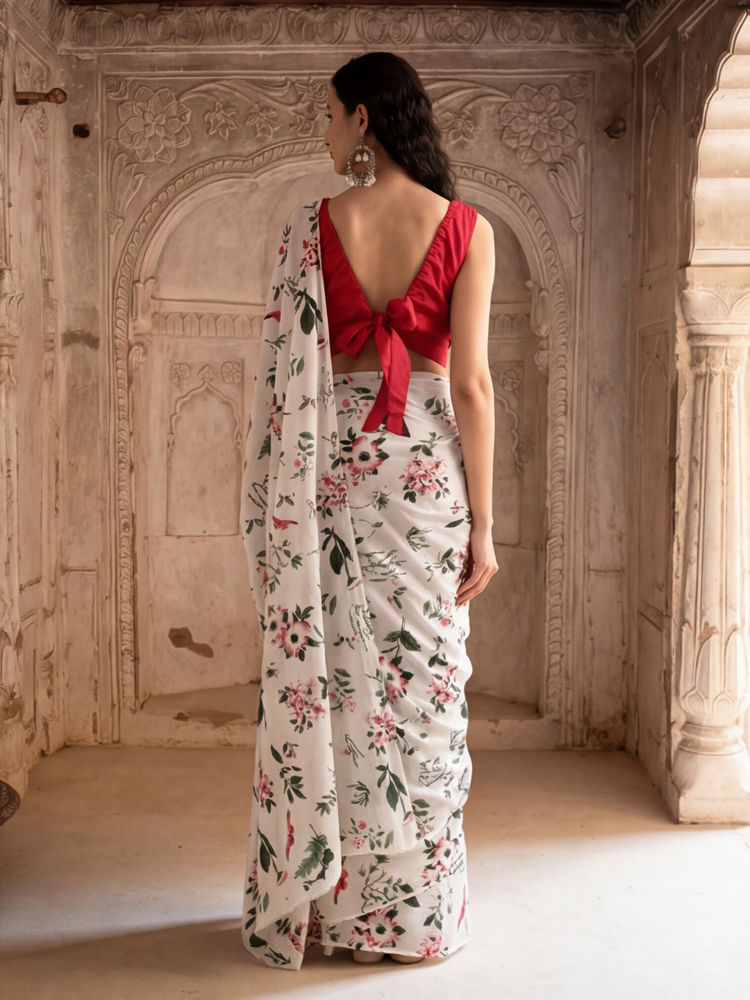 Floral Printed Pure Cotton Saree With Unstitched Blouse