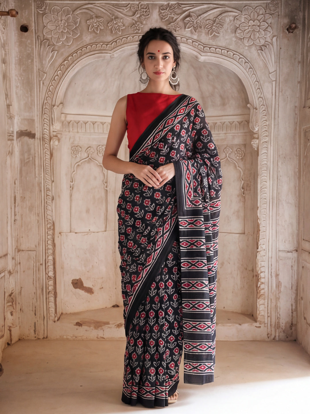 Floral Printed Pure Cotton Saree With Unstitched Blouse