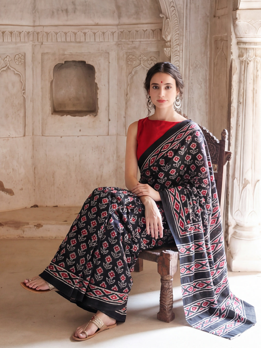 Floral Printed Pure Cotton Saree With Unstitched Blouse