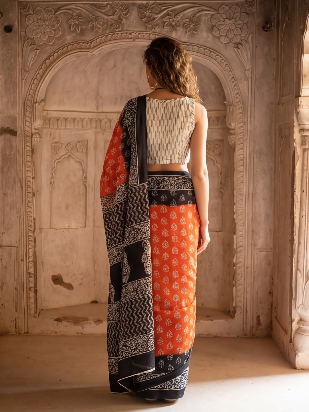 Floral Printed Pure Cotton Saree With Unstitched Blouse