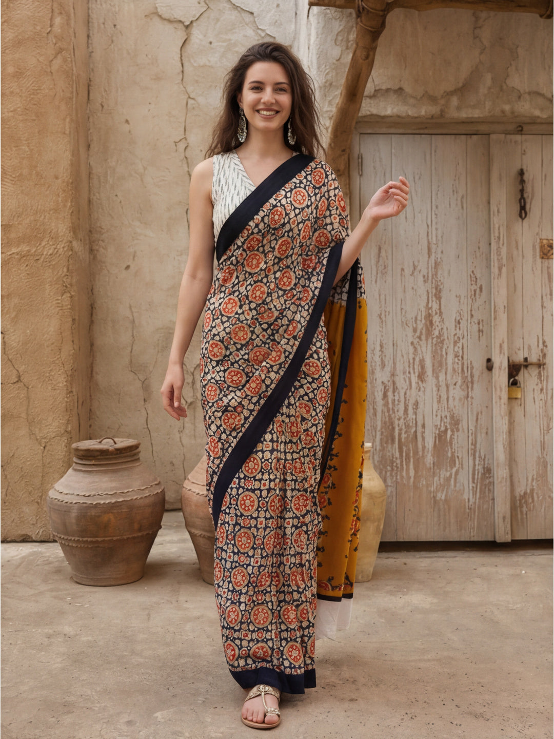 Floral Printed Pure Cotton Saree With Unstitched Blouse