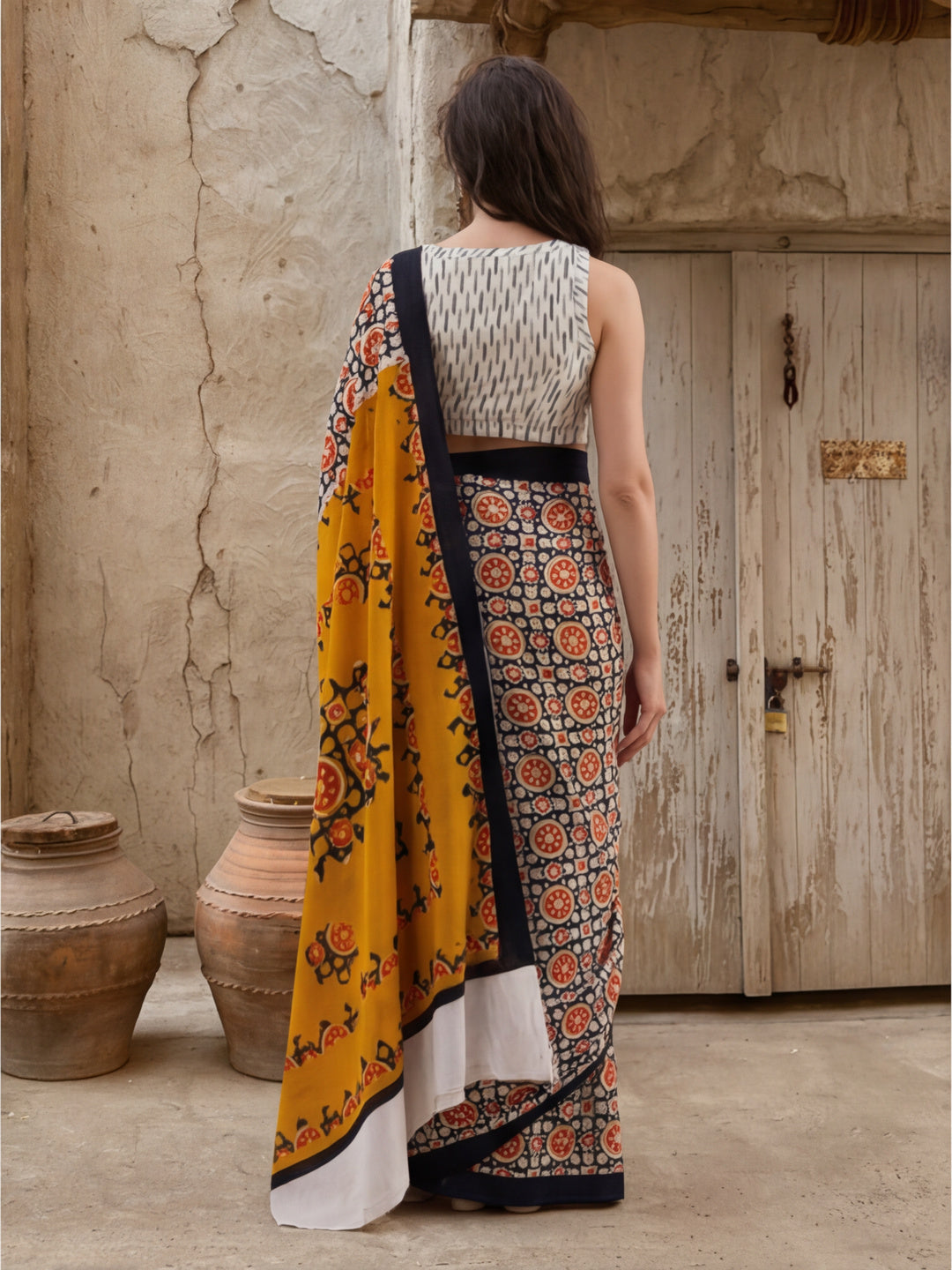 Floral Printed Pure Cotton Saree With Unstitched Blouse