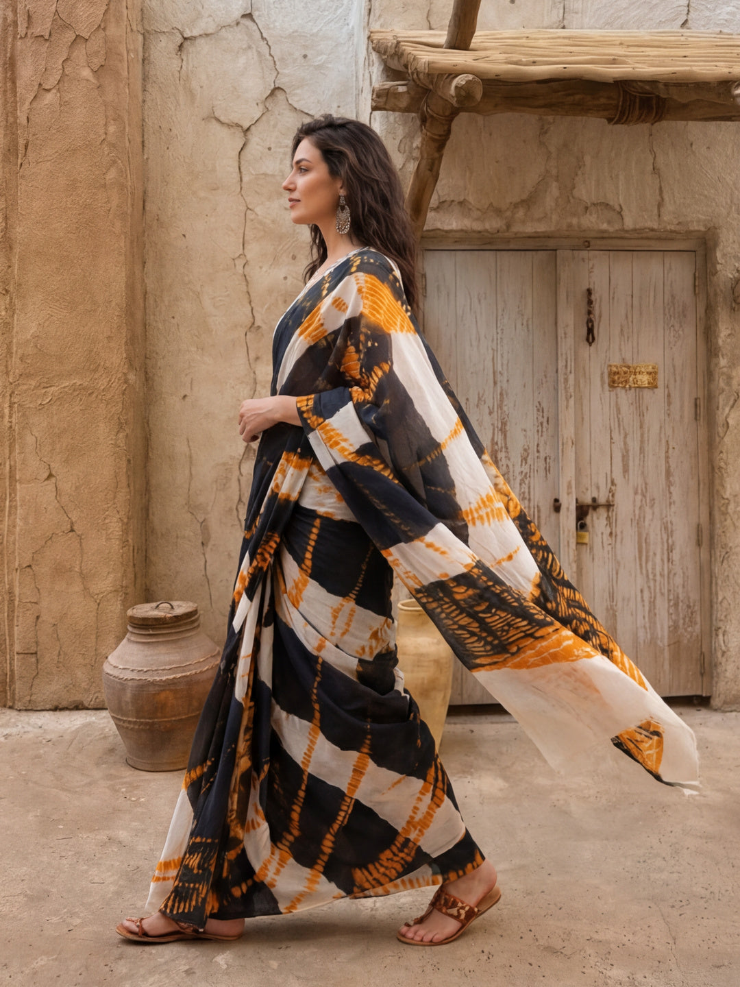 Tie and Dye Printed Pure Cotton Saree With Unstitched Blouse