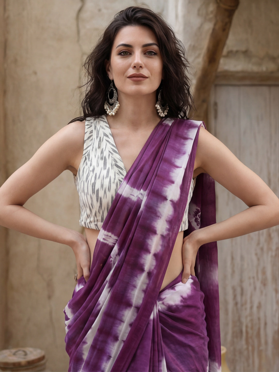 Tie and Dye Printed Pure Cotton Saree With Unstitched Blouse