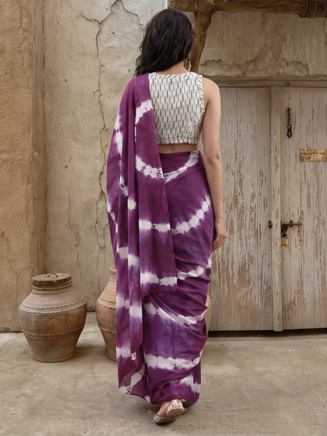 Tie and Dye Printed Pure Cotton Saree With Unstitched Blouse