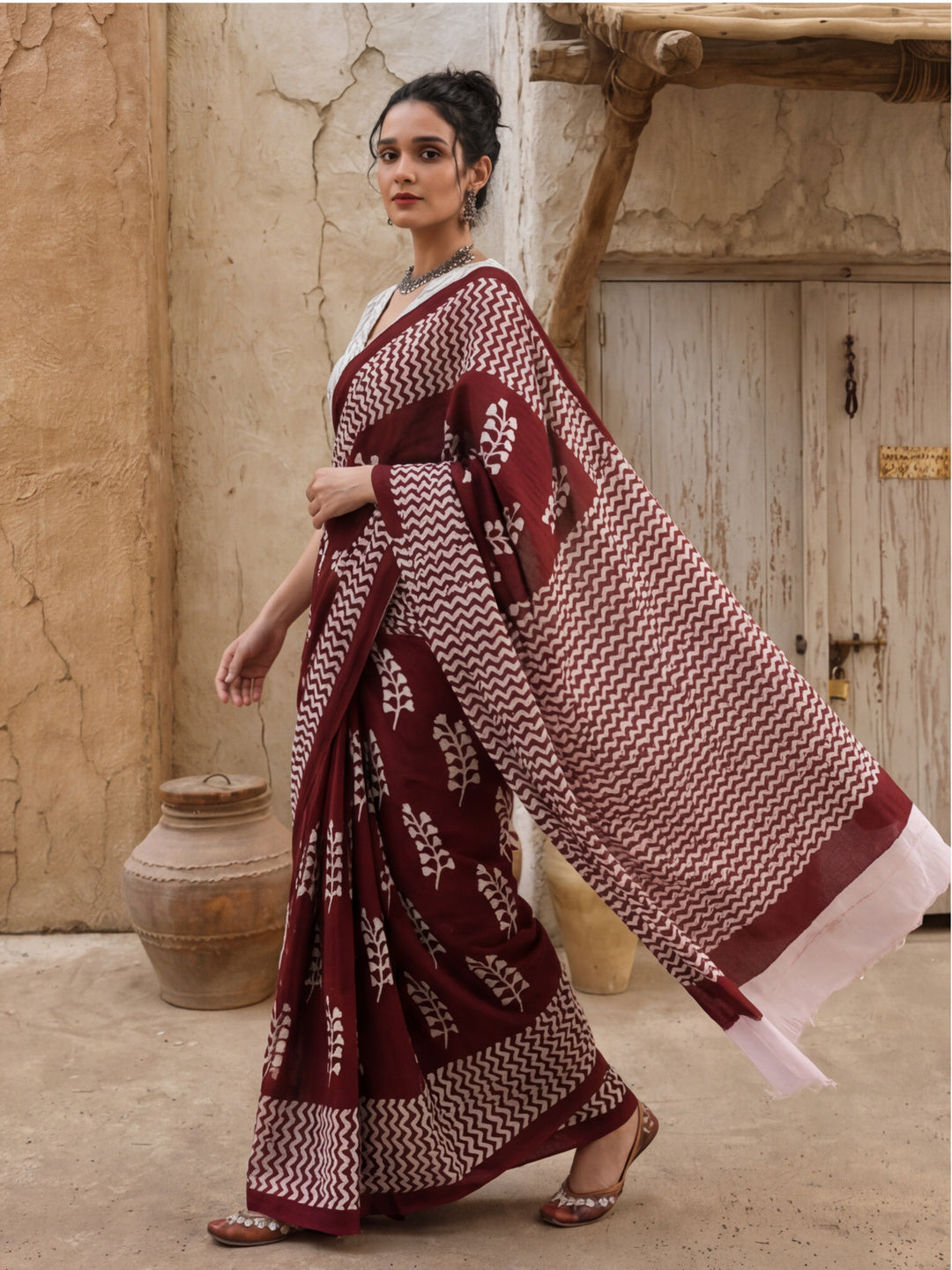 Ready To Wear Mulmul Cotton Floral Printed Saree with Unstiched Blouse