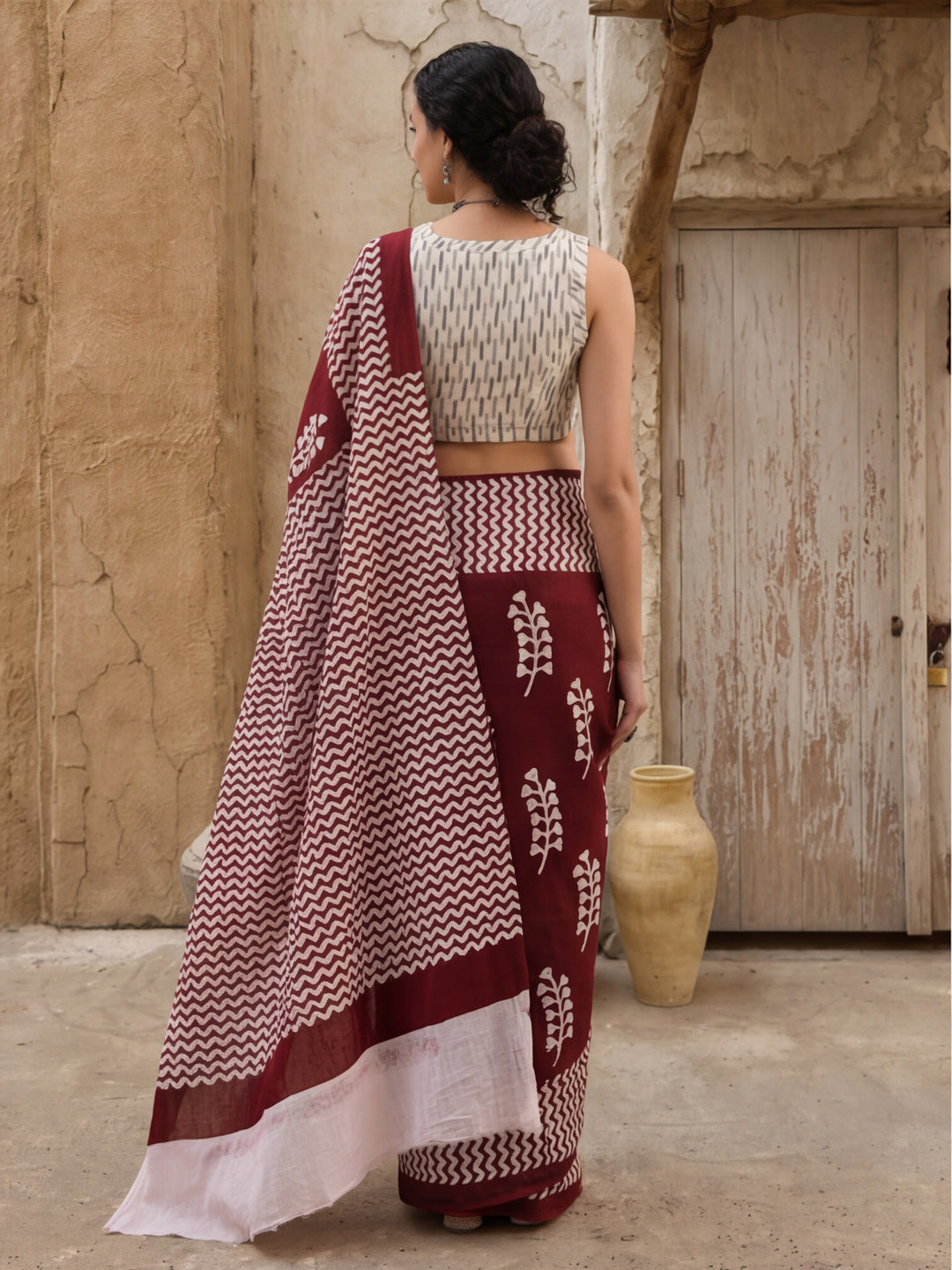 Ready To Wear Mulmul Cotton Floral Printed Saree with Unstiched Blouse