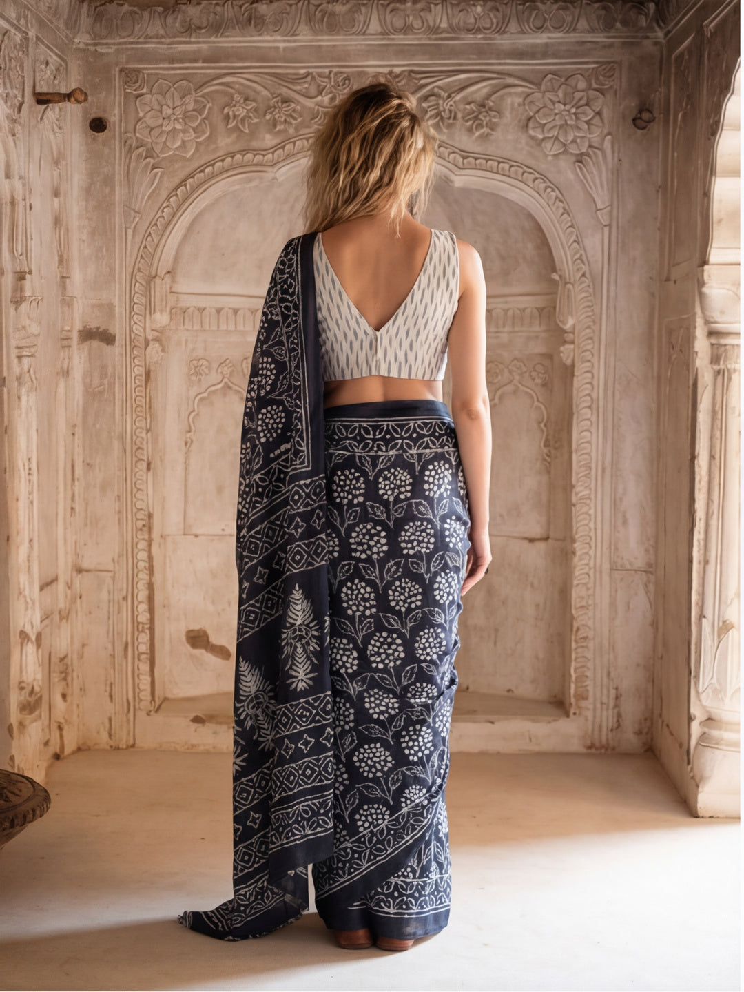 Floral Printed Pure Cotton Saree With Unstitched Blouse
