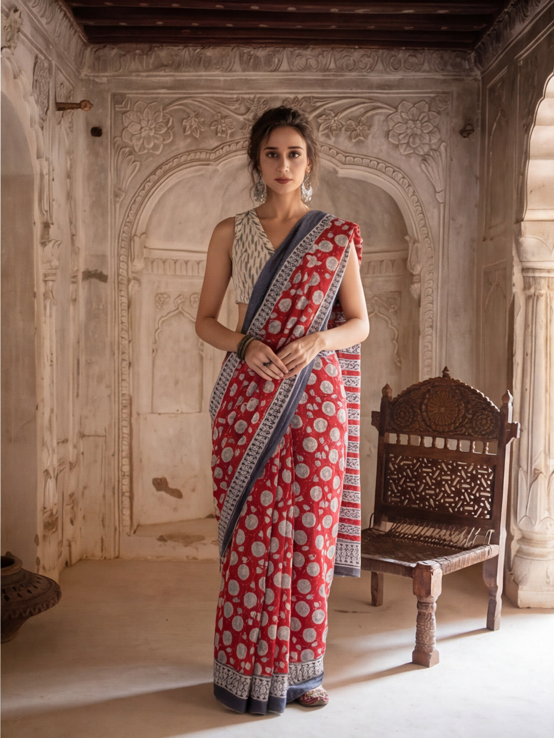 Floral Printed Pure Cotton Saree With Unstitched Blouse