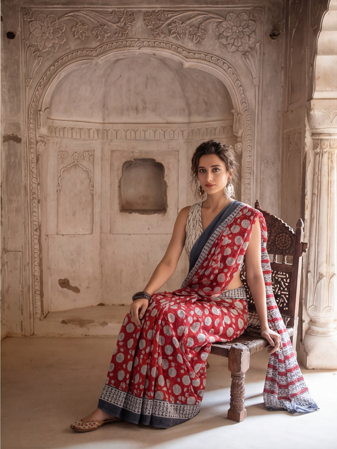 Floral Printed Pure Cotton Saree With Unstitched Blouse