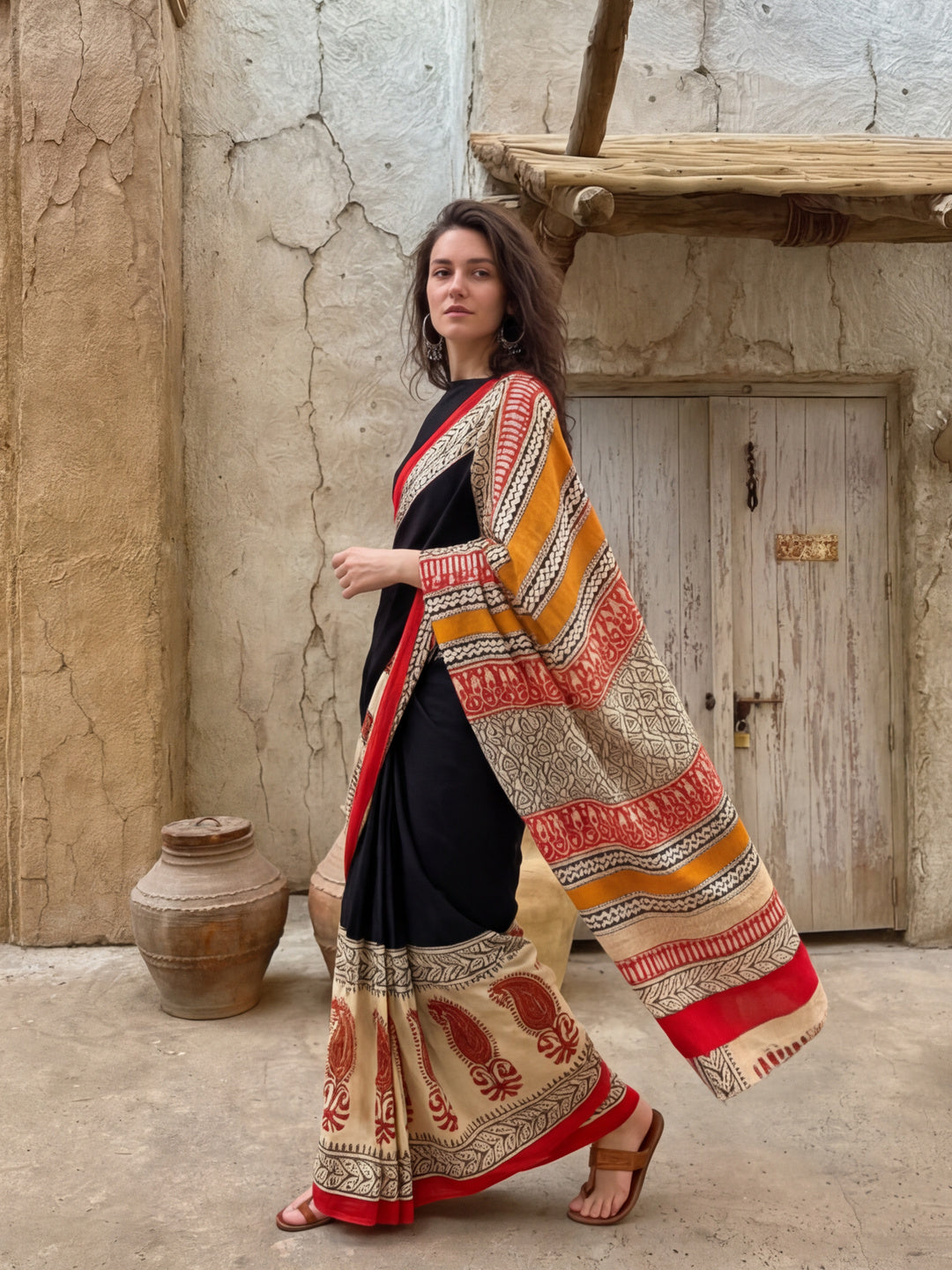 Floral Printed Pure Cotton Saree With Unstitched Blouse