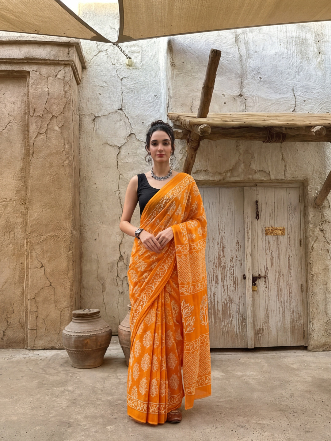 Ready To Wear Mulmul Cotton Floral Printed Saree with Unstiched Blouse