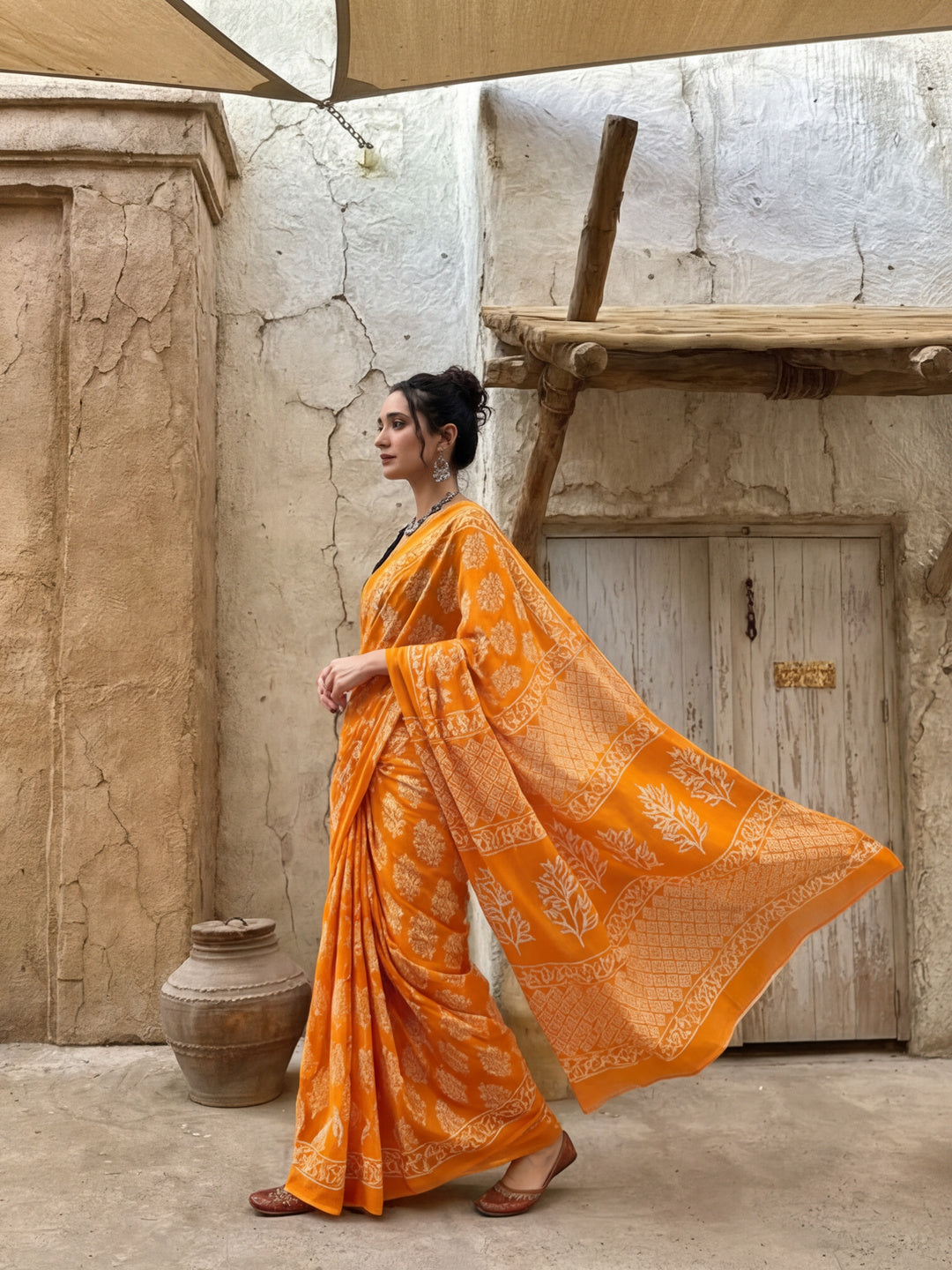 Ready To Wear Mulmul Cotton Floral Printed Saree with Unstiched Blouse