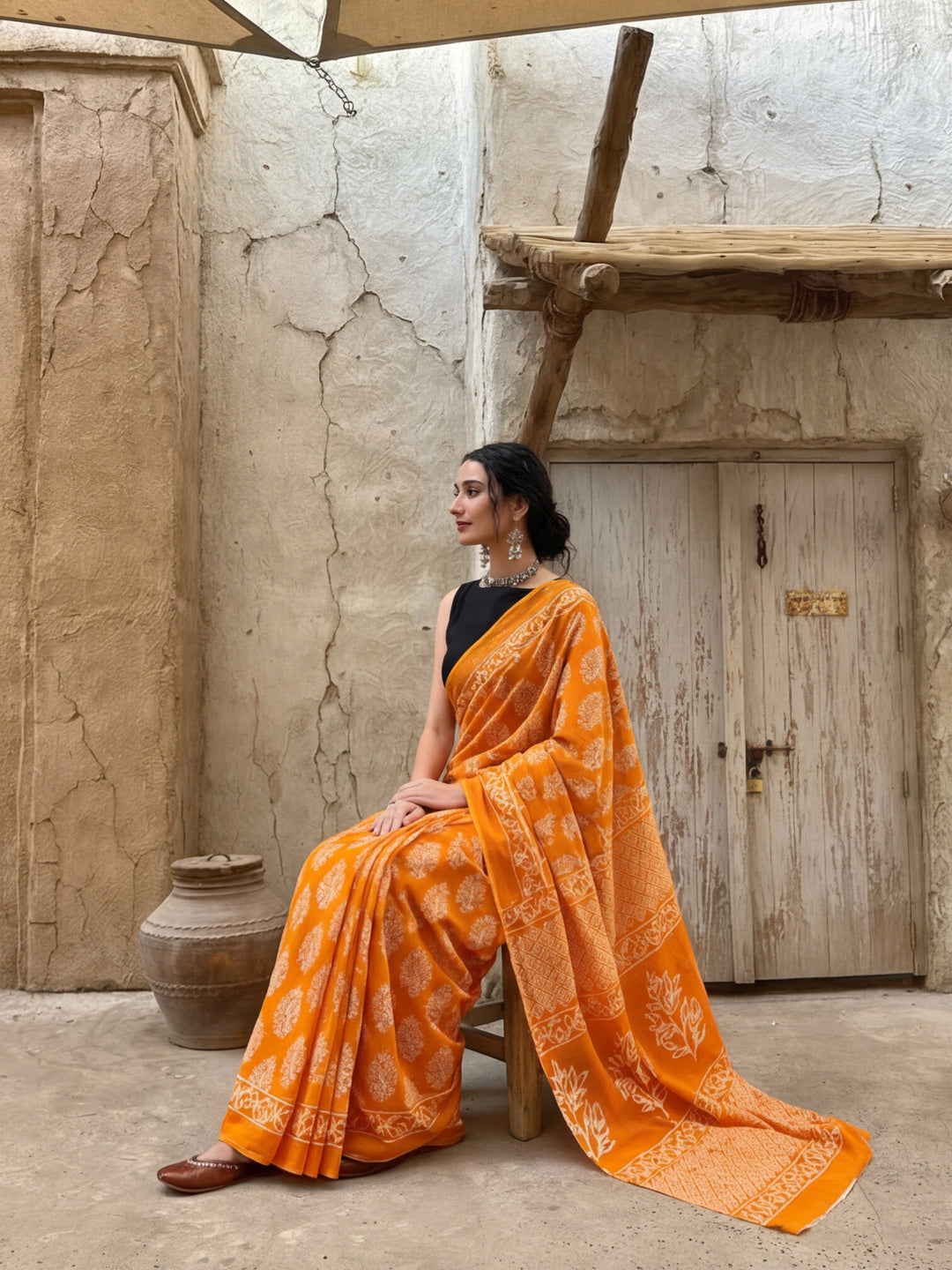 Ready To Wear Mulmul Cotton Floral Printed Saree with Unstiched Blouse
