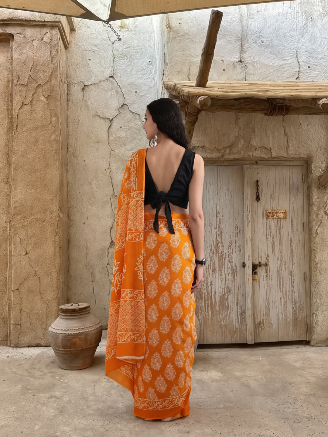 Ready To Wear Mulmul Cotton Floral Printed Saree with Unstiched Blouse