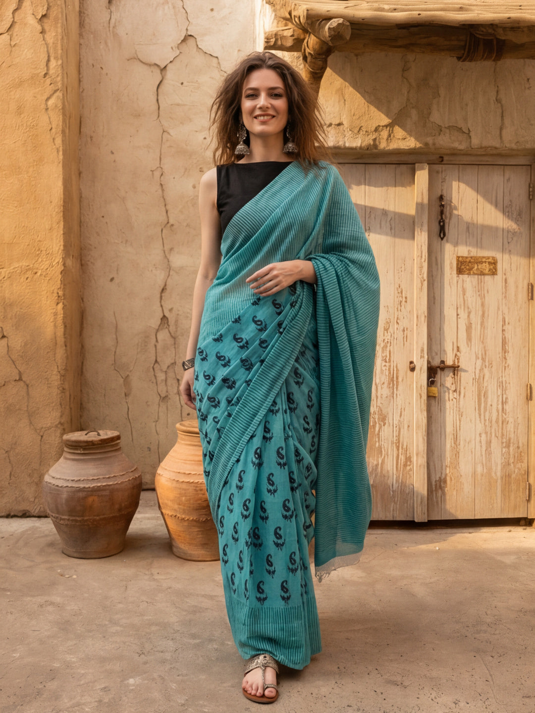 Floral Printed Pure Cotton Saree With Unstitched Blouse