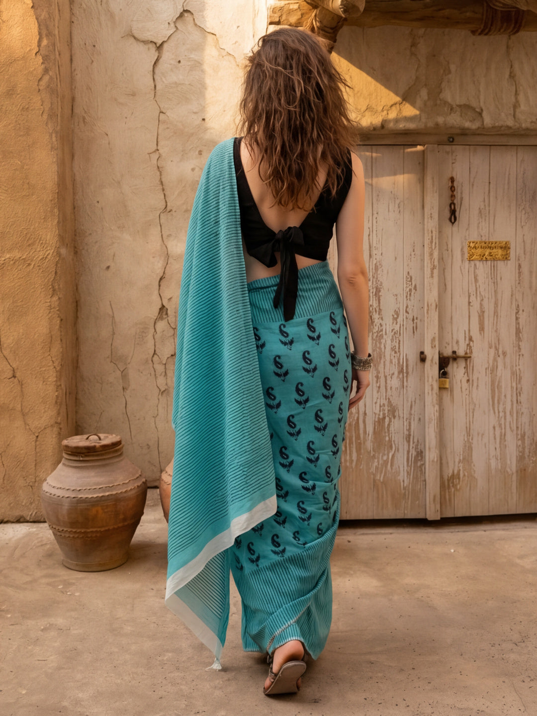 Floral Printed Pure Cotton Saree With Unstitched Blouse