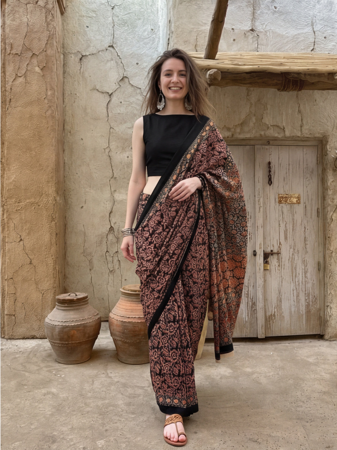 Floral Printed Pure Cotton Saree With Unstitched Blouse