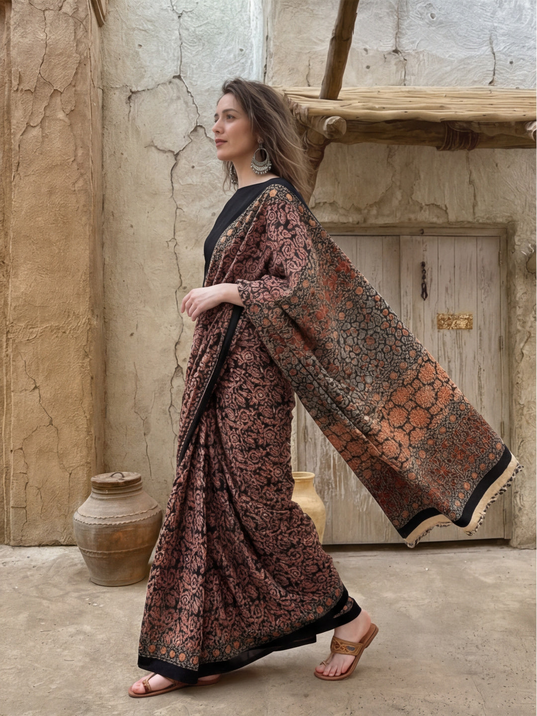 Floral Printed Pure Cotton Saree With Unstitched Blouse