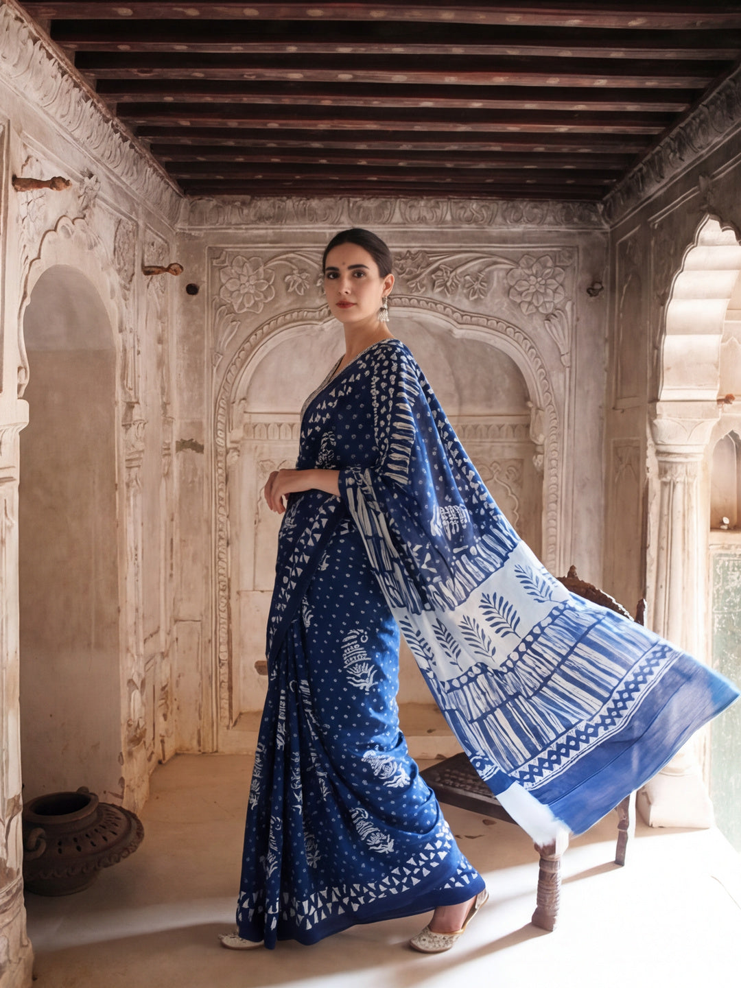 Floral Printed Pure Cotton Saree With Unstitched Blouse