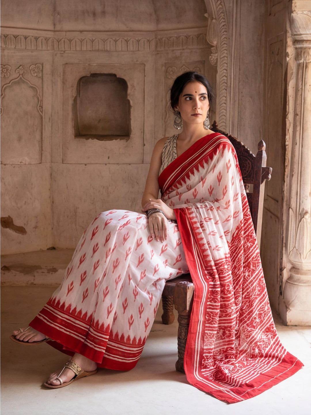 Floral Printed Pure Cotton Saree With Unstitched Blouse