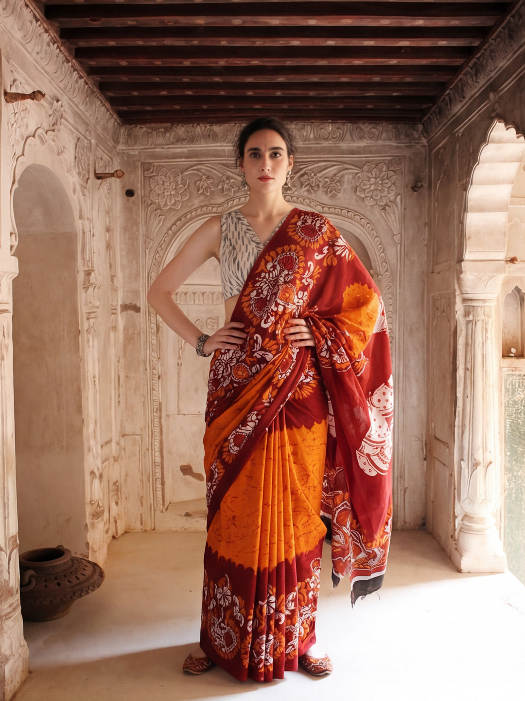 Floral Printed Pure Cotton Saree With Unstitched Blouse