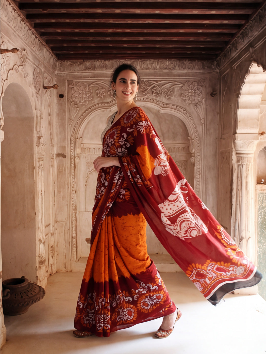 Floral Printed Pure Cotton Saree With Unstitched Blouse