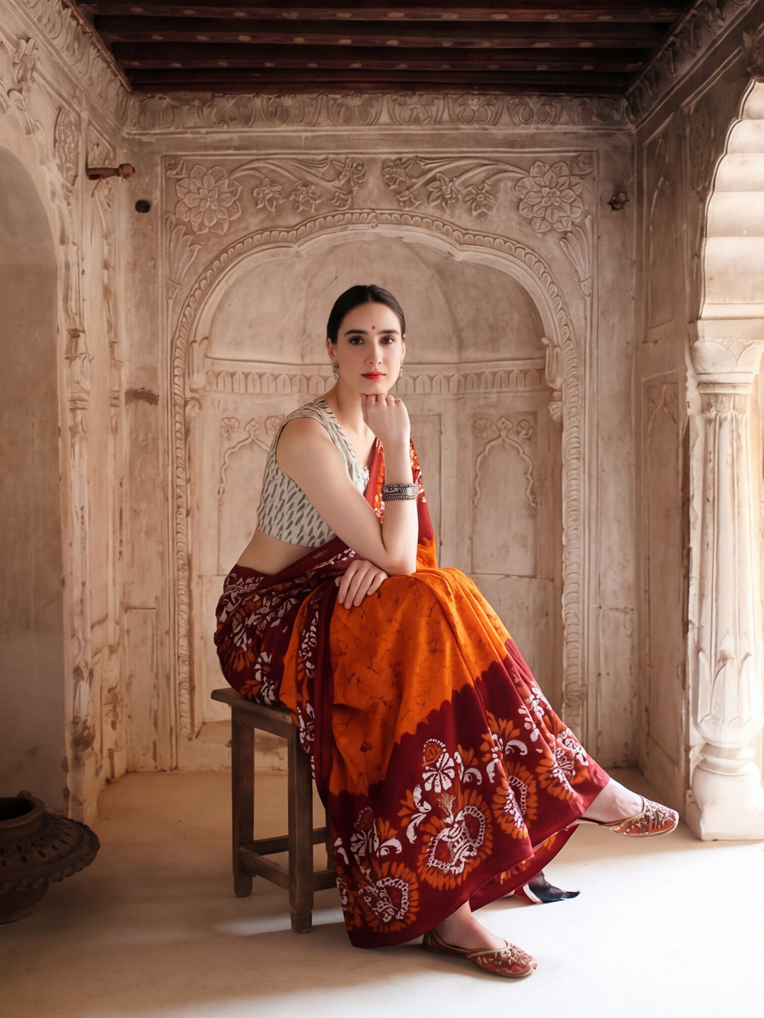 Floral Printed Pure Cotton Saree With Unstitched Blouse