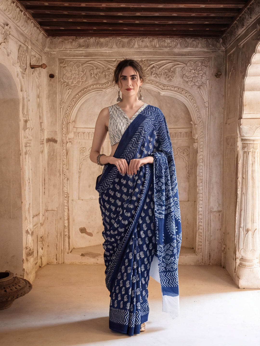 Floral Printed Pure Cotton Saree With Unstitched Blouse
