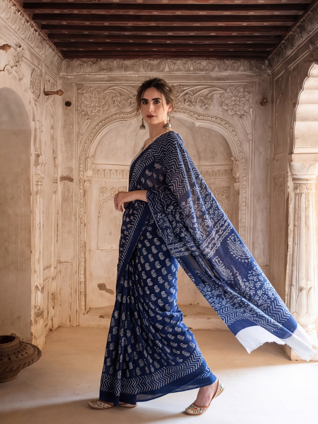 Floral Printed Pure Cotton Saree With Unstitched Blouse