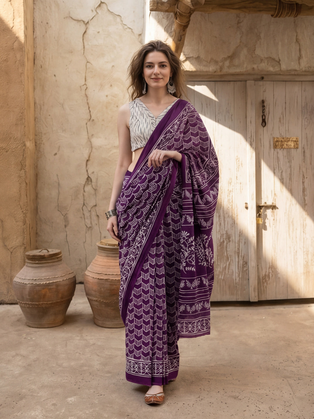 Floral Printed Pure Cotton Saree With Unstitched Blouse