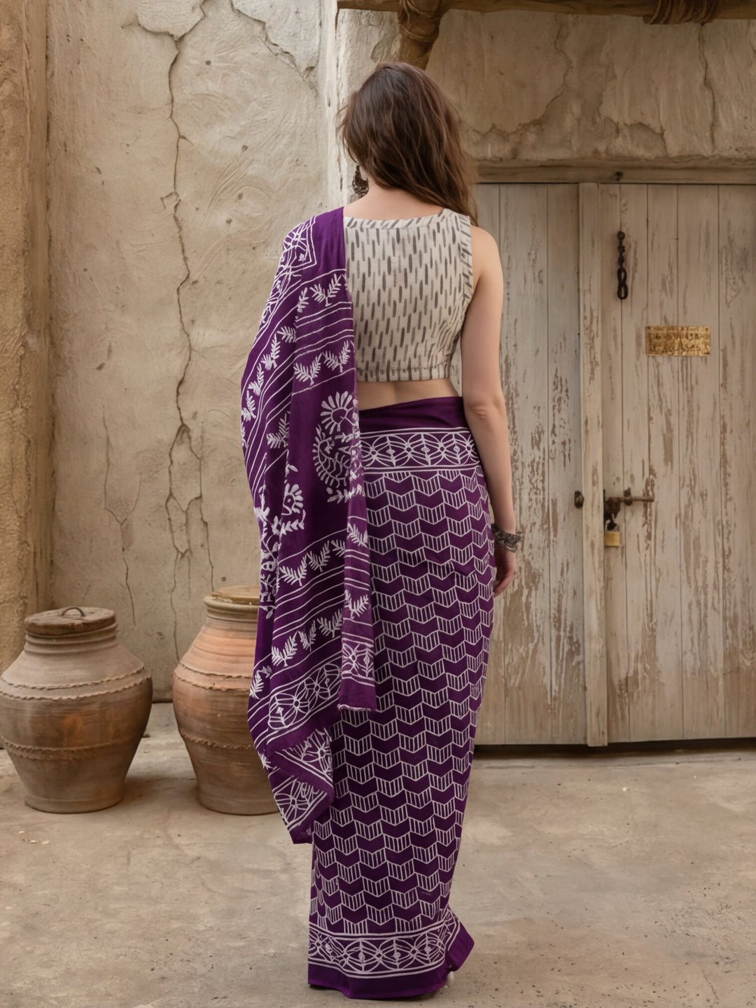 Floral Printed Pure Cotton Saree With Unstitched Blouse