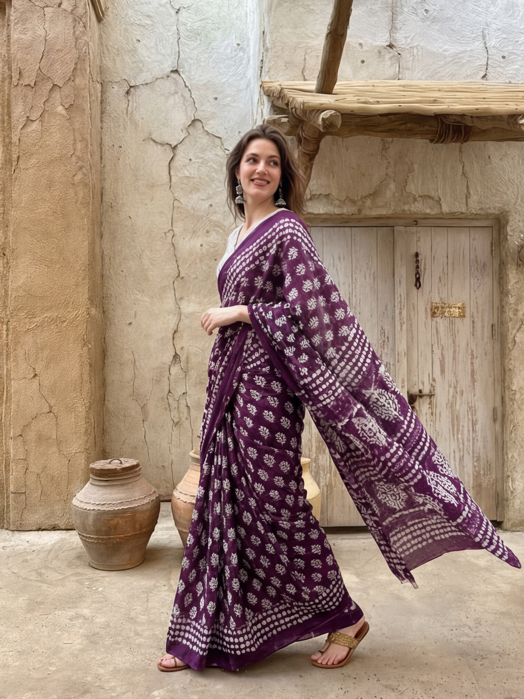 Floral Printed Pure Cotton Saree With Unstitched Blouse