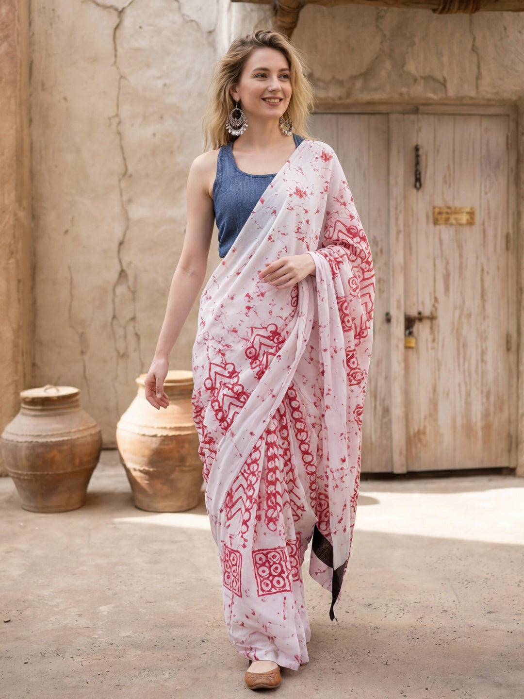 GEOMETRIC Printed Pure Cotton Saree With Unstitched Blouse